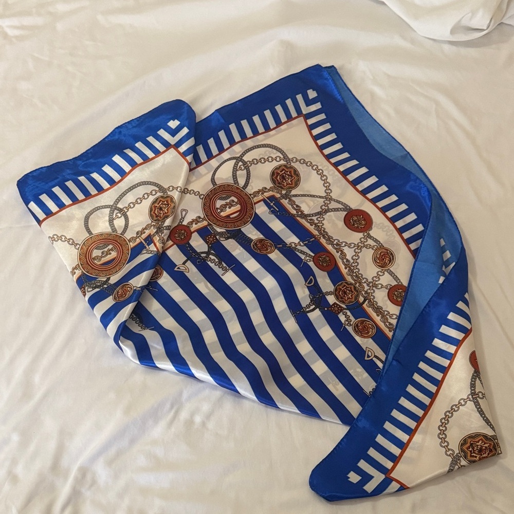 Elegant Blue, White, and gold Scarf